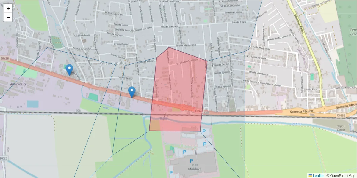 Hartă a codului poștal  și a codurilor poștale învecinate