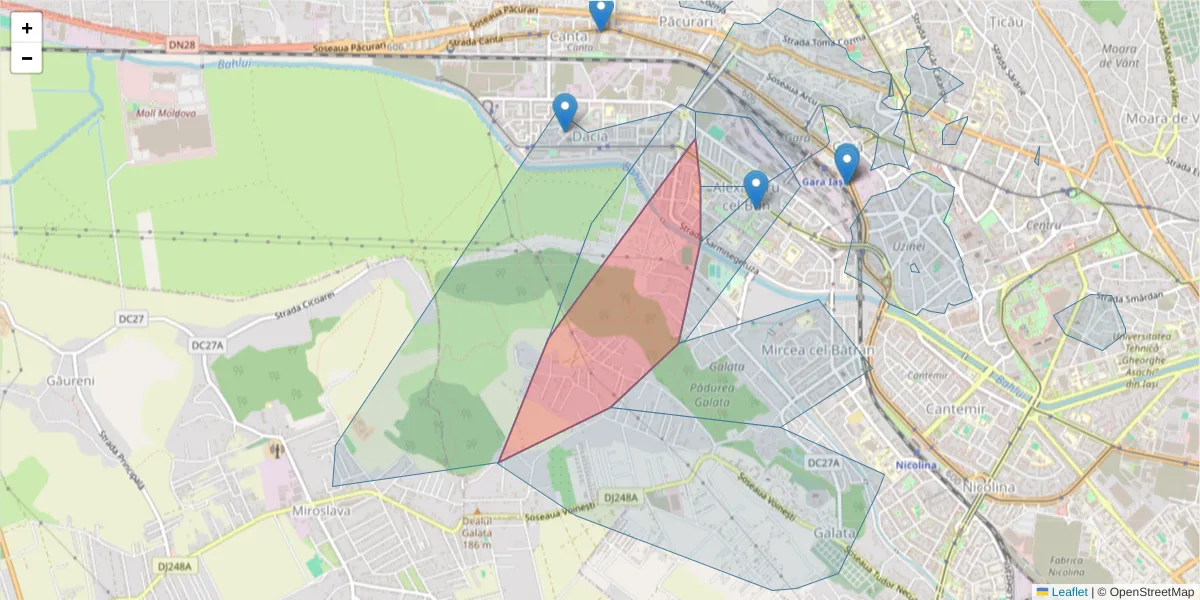 Hartă a codului poștal  și a codurilor poștale învecinate