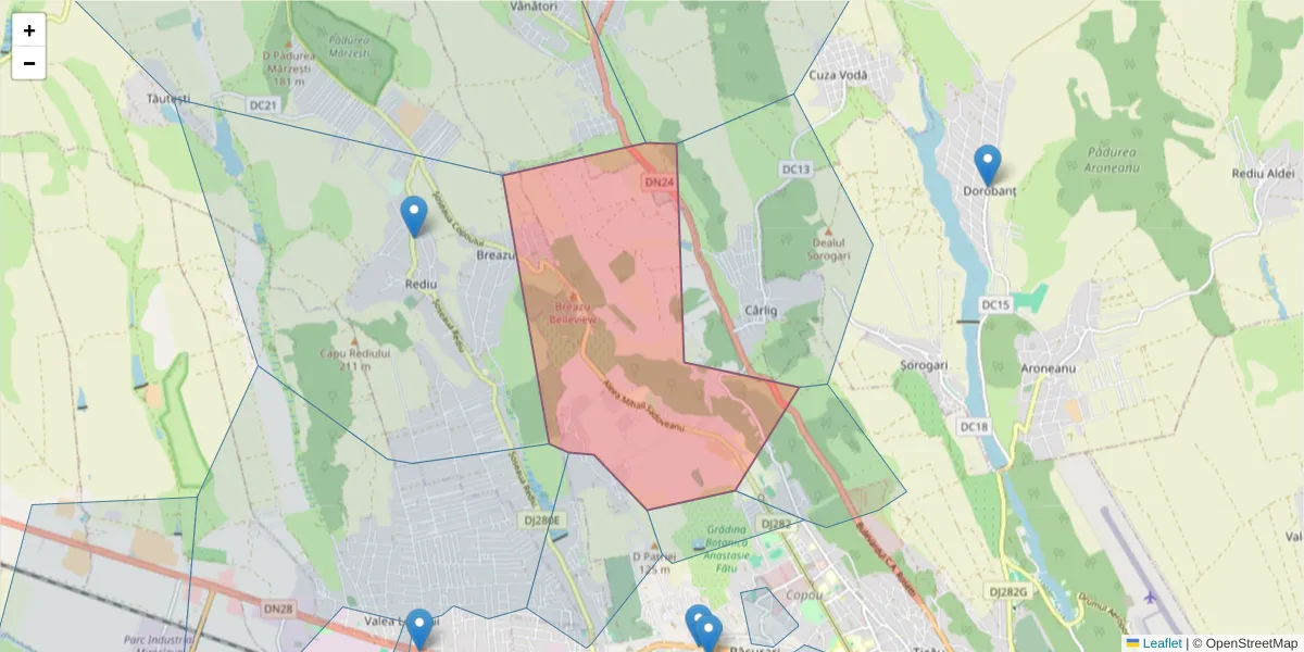 Hartă a codului poștal  și a codurilor poștale învecinate