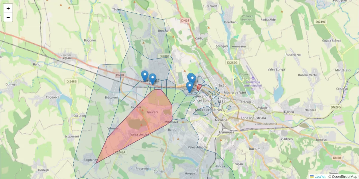 Hartă a codului poștal  și a codurilor poștale învecinate