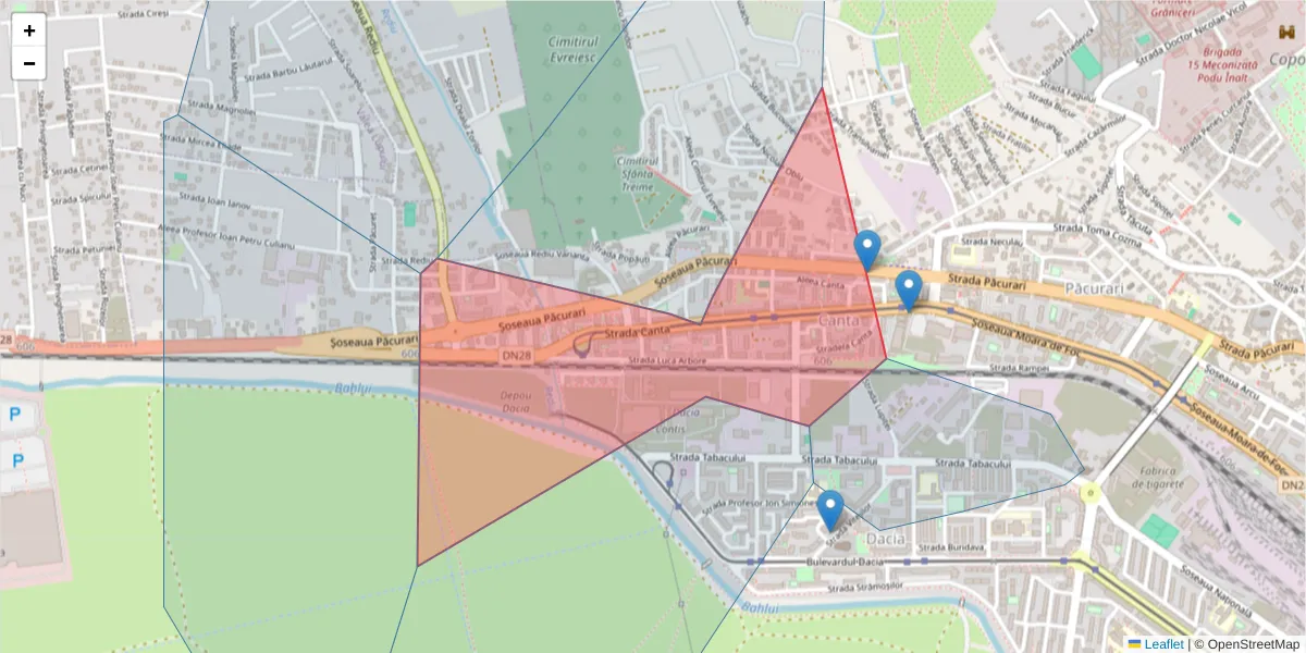 Hartă a codului poștal  și a codurilor poștale învecinate