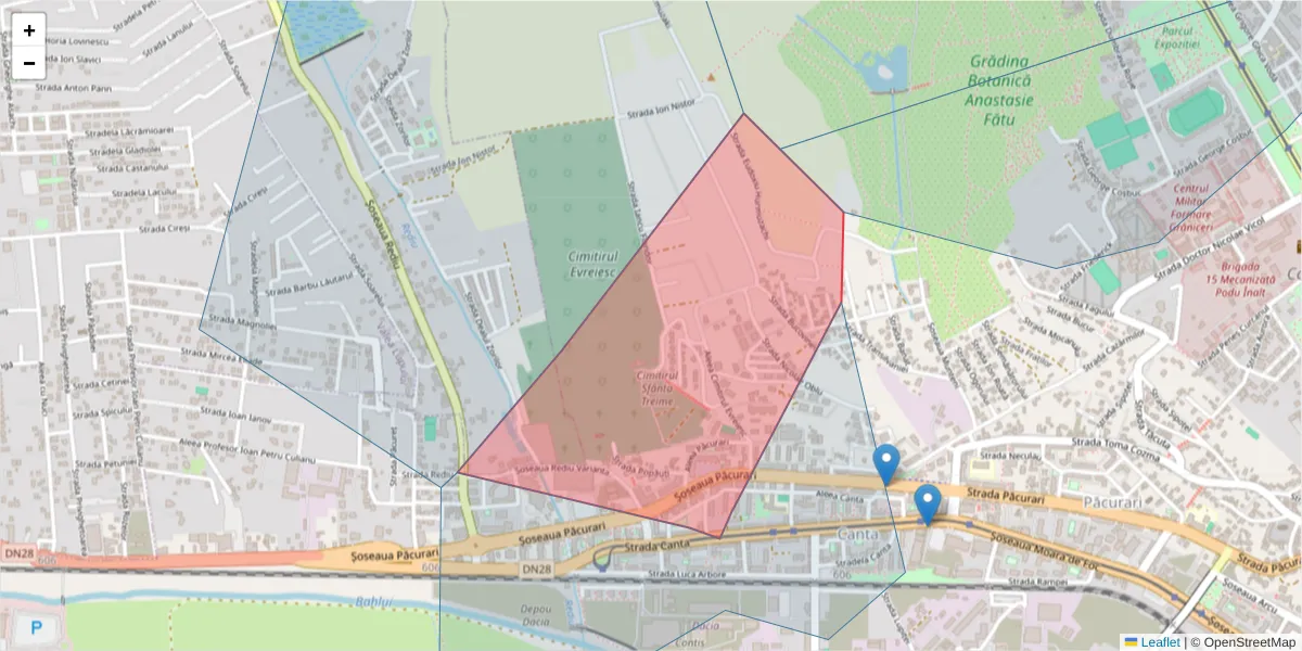 Hartă a codului poștal  și a codurilor poștale învecinate