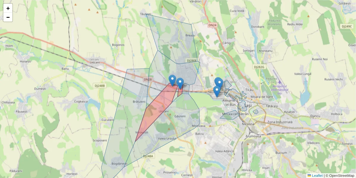 Hartă a codului poștal  și a codurilor poștale învecinate