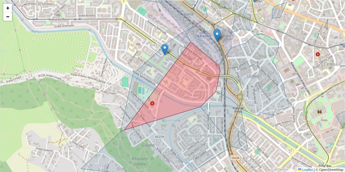 Hartă a codului poștal  și a codurilor poștale învecinate