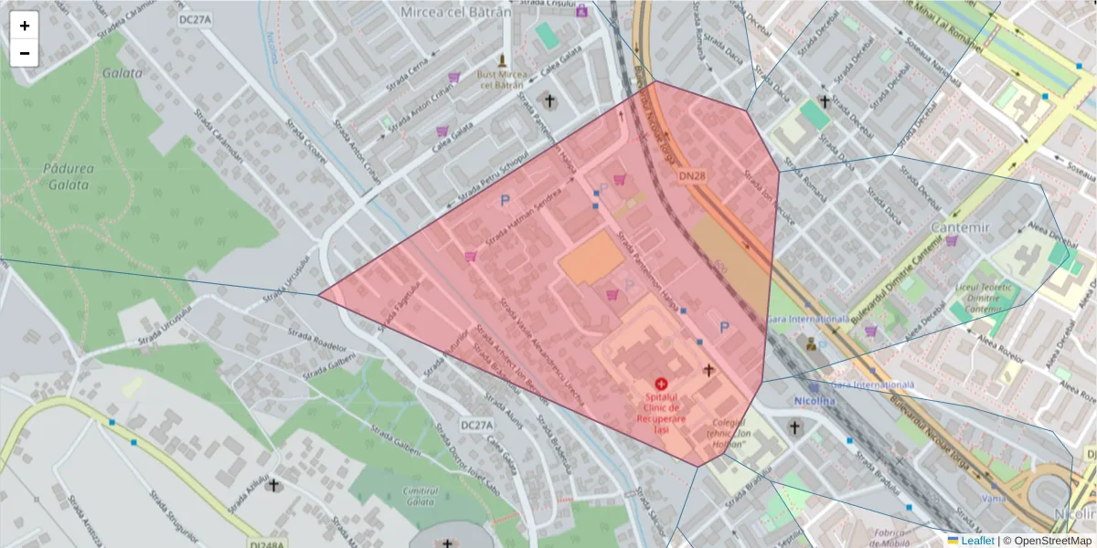 Hartă a codului poștal  și a codurilor poștale învecinate