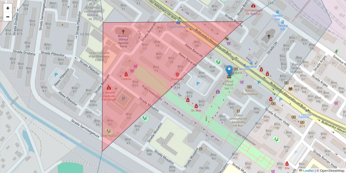 Hartă a codului poștal  și a codurilor poștale învecinate