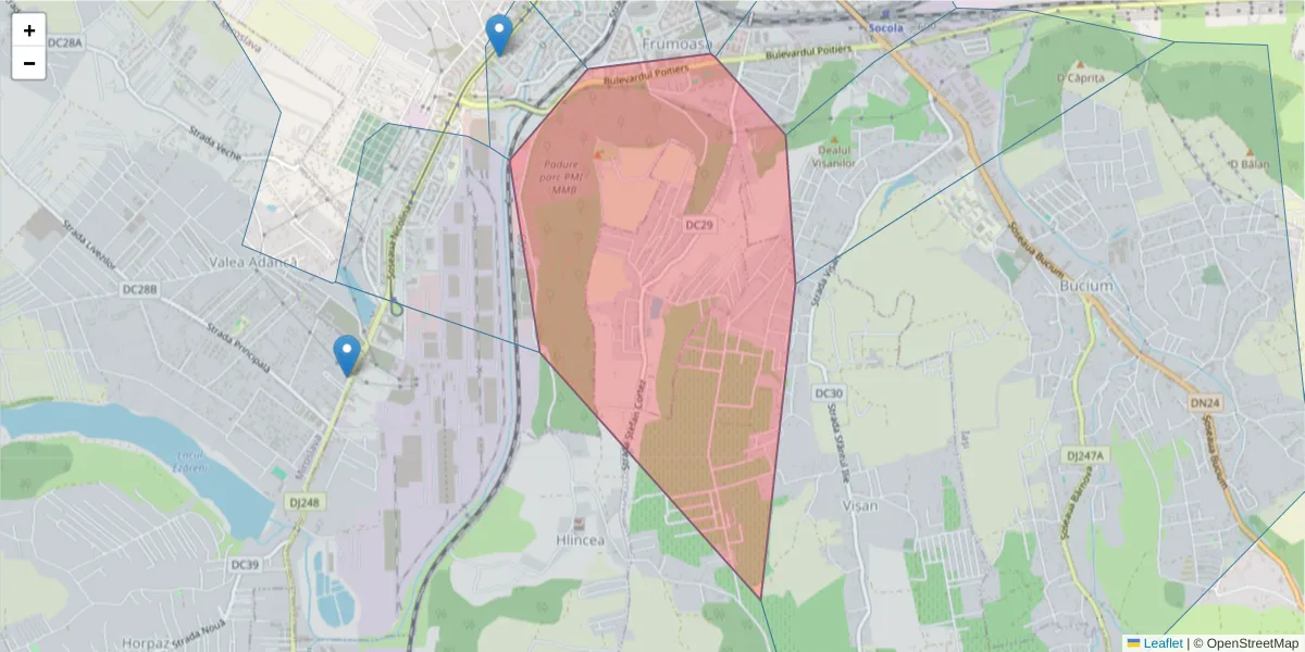 Hartă a codului poștal  și a codurilor poștale învecinate