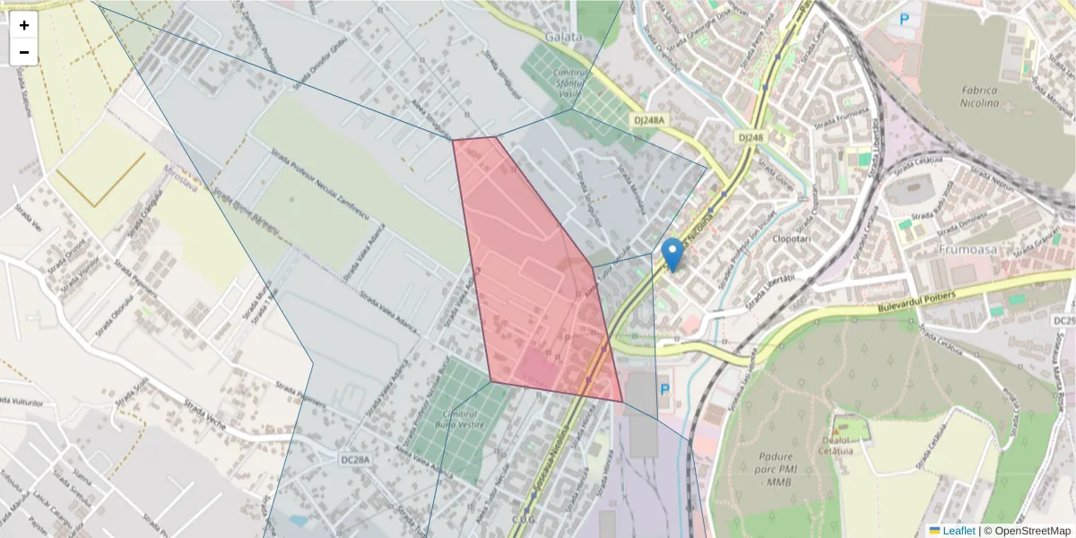 Hartă a codului poștal  și a codurilor poștale învecinate