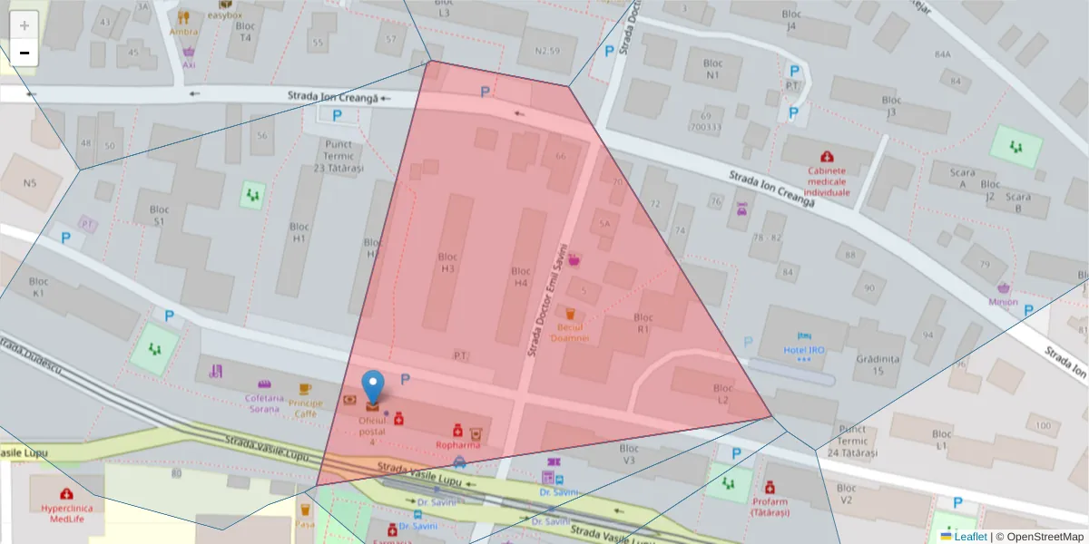 Hartă a codului poștal  și a codurilor poștale învecinate