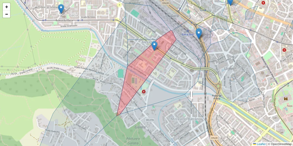 Hartă a codului poștal  și a codurilor poștale învecinate
