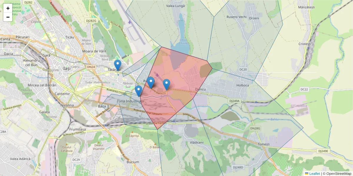 Hartă a codului poștal  și a codurilor poștale învecinate