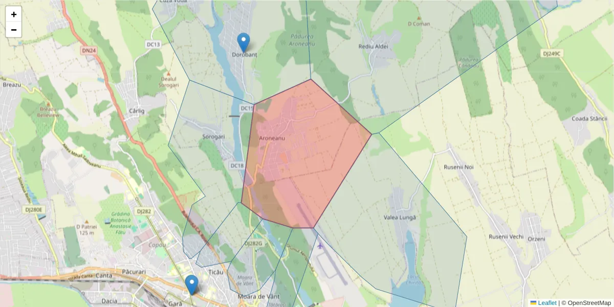 Hartă a codului poștal  și a codurilor poștale învecinate