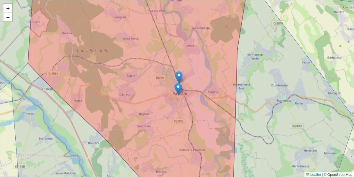 Hartă a codului poștal  și a codurilor poștale învecinate