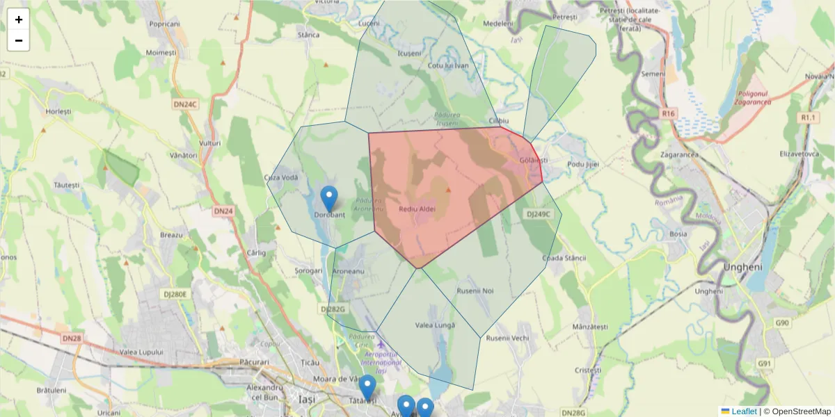 Hartă a codului poștal  și a codurilor poștale învecinate