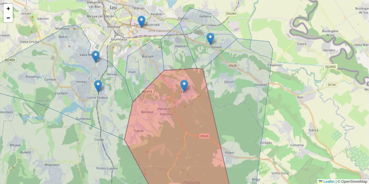 Hartă a codului poștal  și a codurilor poștale învecinate
