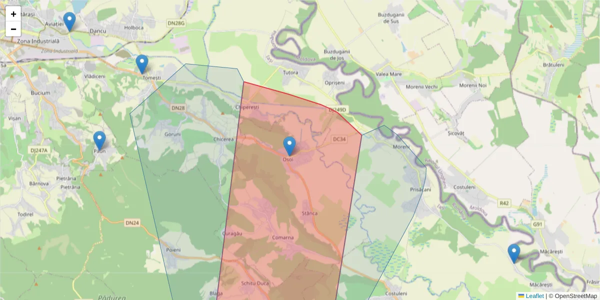 Hartă a codului poștal  și a codurilor poștale învecinate