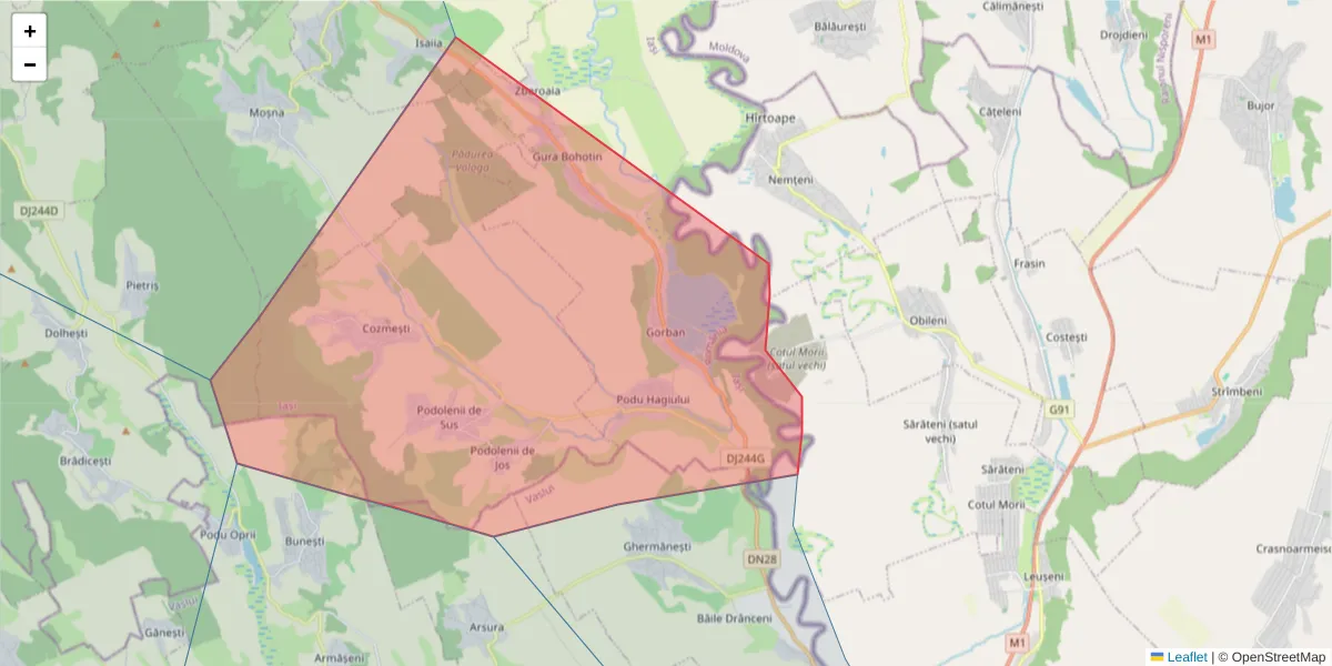 Hartă a codului poștal  și a codurilor poștale învecinate