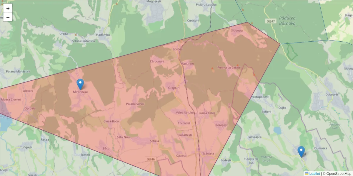 Hartă a codului poștal  și a codurilor poștale învecinate