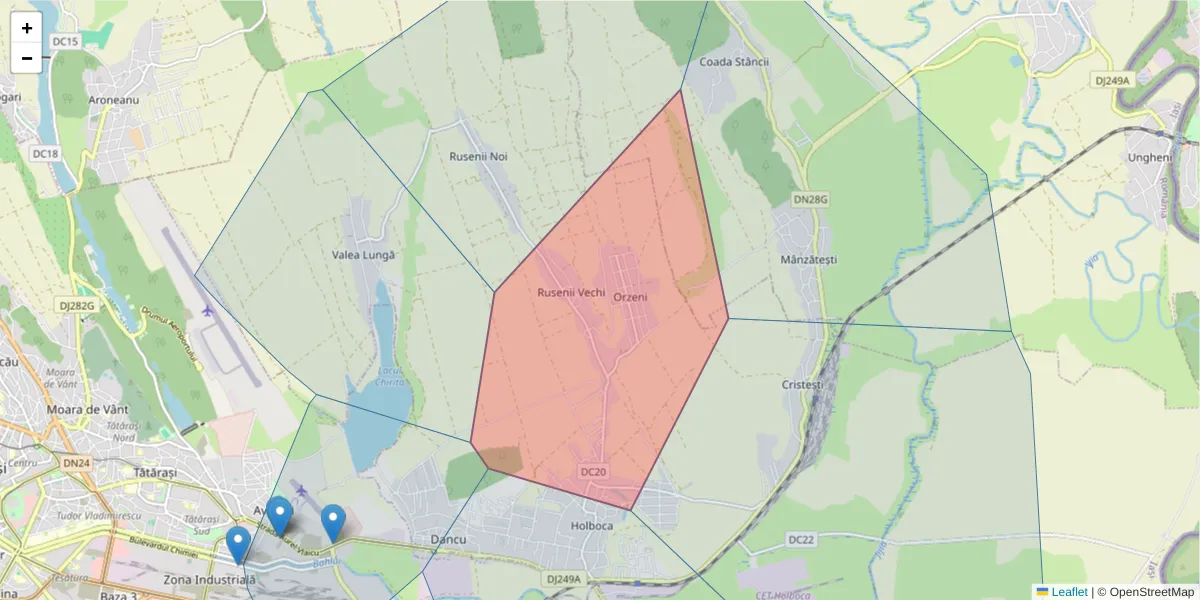 Hartă a codului poștal  și a codurilor poștale învecinate