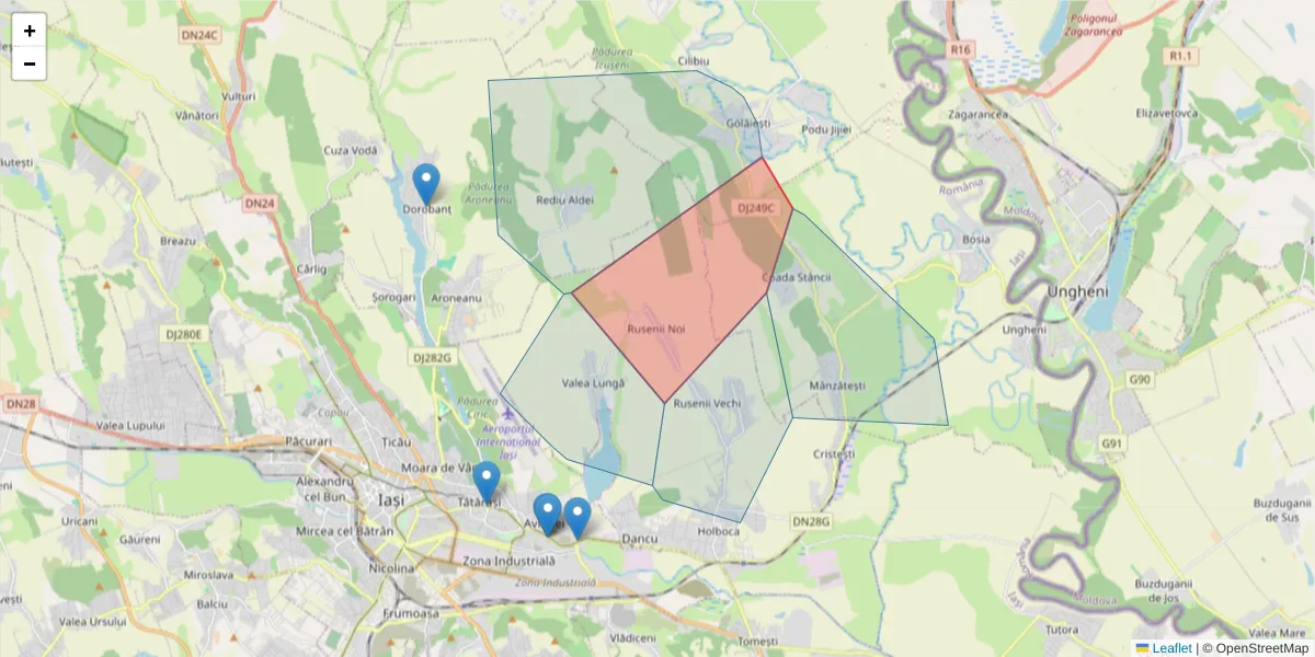 Hartă a codului poștal  și a codurilor poștale învecinate
