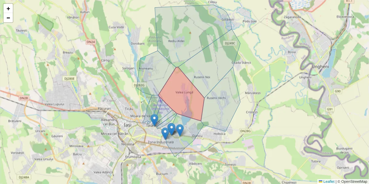 Hartă a codului poștal  și a codurilor poștale învecinate