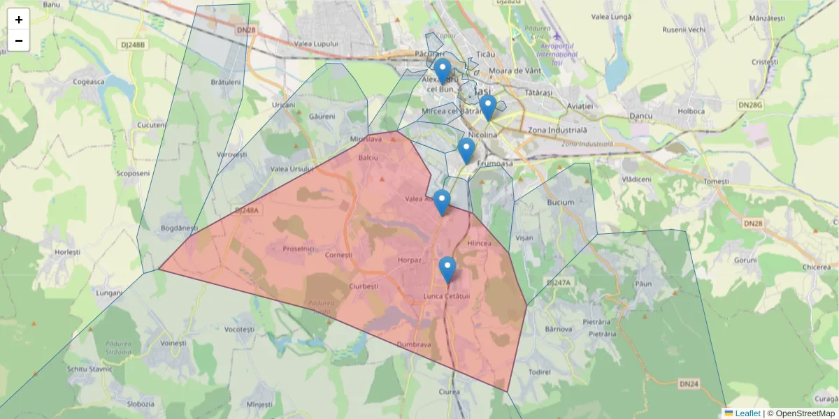 Hartă a codului poștal  și a codurilor poștale învecinate