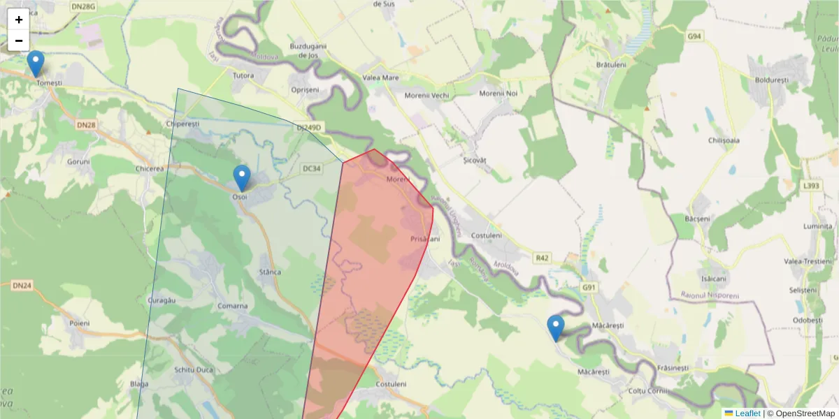 Hartă a codului poștal  și a codurilor poștale învecinate