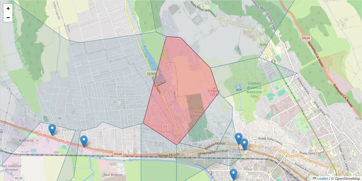 Hartă a codului poștal  și a codurilor poștale învecinate
