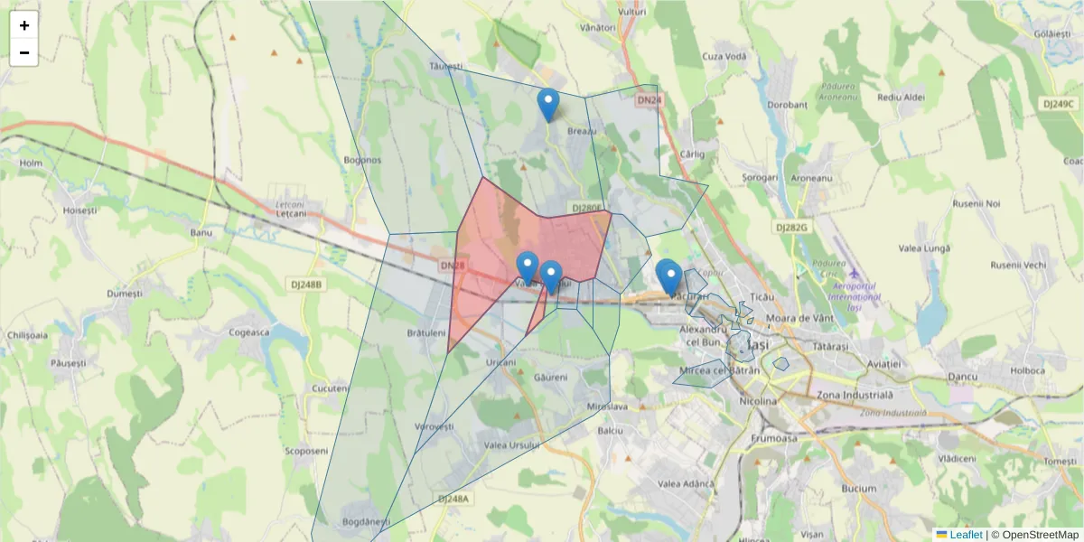 Hartă a codului poștal  și a codurilor poștale învecinate