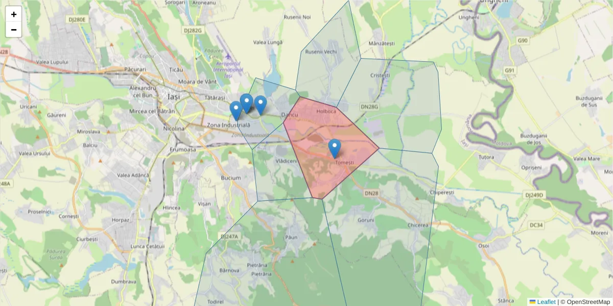 Hartă a codului poștal  și a codurilor poștale învecinate