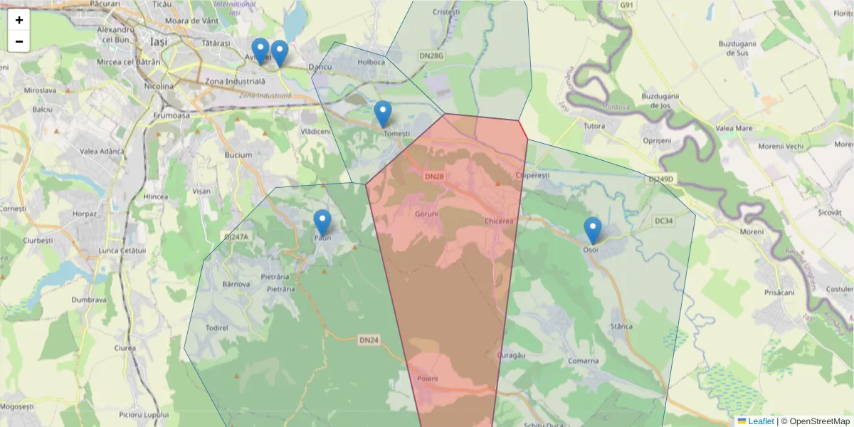 Hartă a codului poștal  și a codurilor poștale învecinate