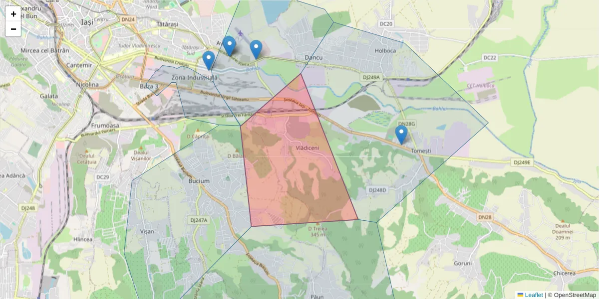 Hartă a codului poștal  și a codurilor poștale învecinate