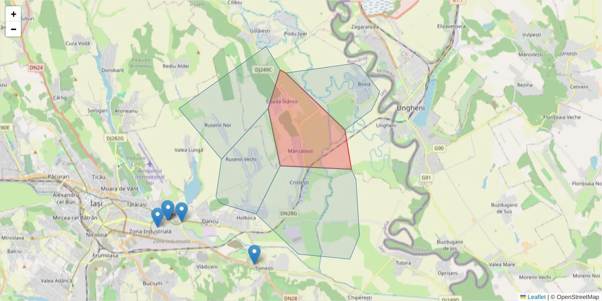 Hartă a codului poștal  și a codurilor poștale învecinate