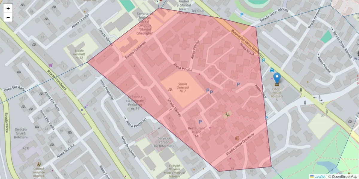 Hartă a codului poștal  și a codurilor poștale învecinate