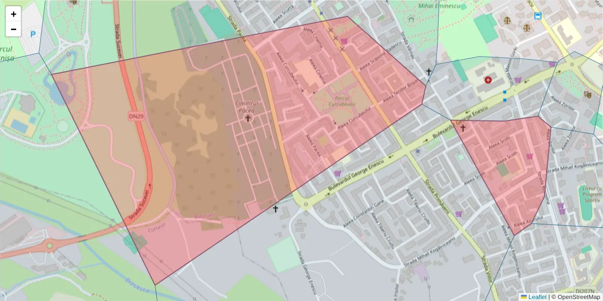 Hartă a codului poștal  și a codurilor poștale învecinate