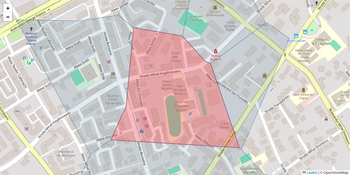 Hartă a codului poștal  și a codurilor poștale învecinate