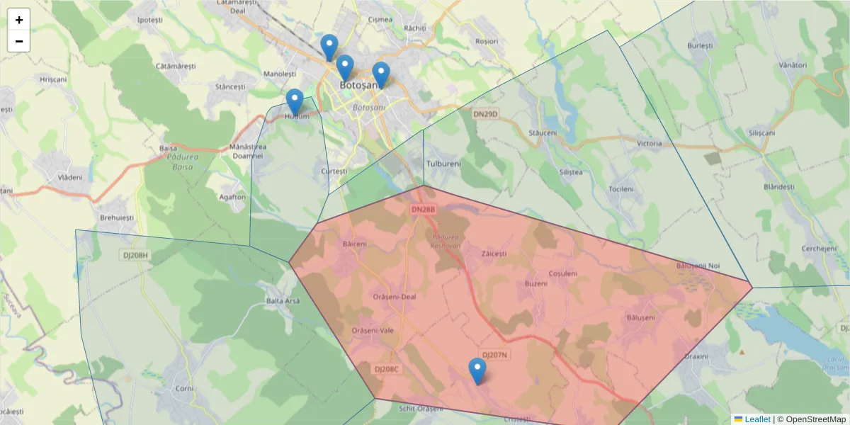 Hartă a codului poștal  și a codurilor poștale învecinate