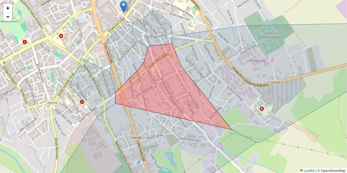 Hartă a codului poștal  și a codurilor poștale învecinate