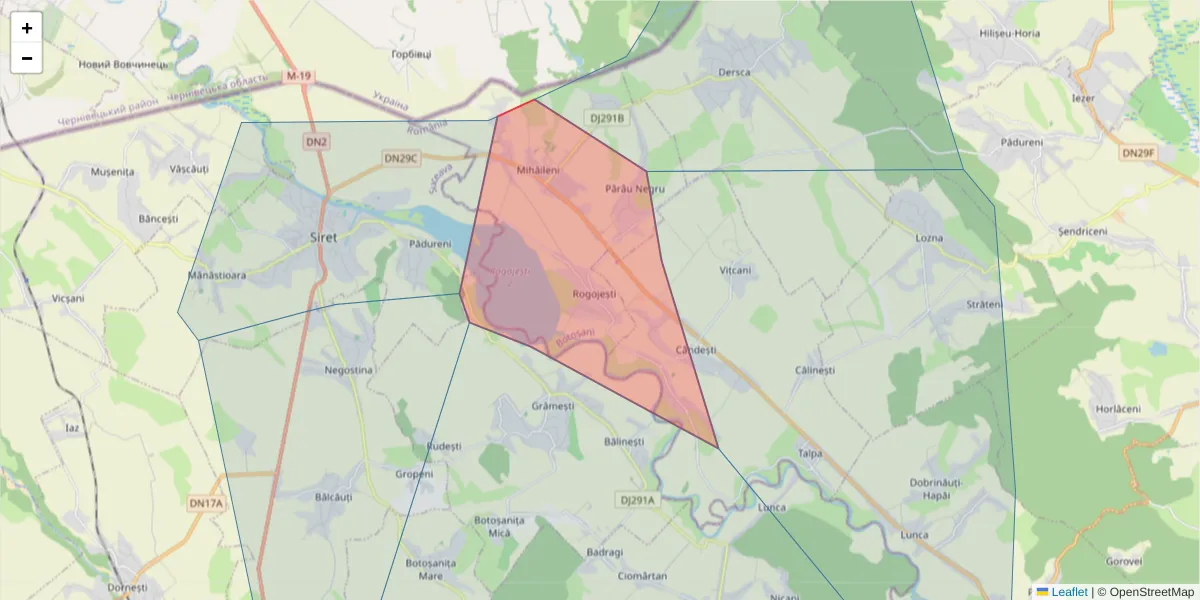 Hartă a codului poștal  și a codurilor poștale învecinate