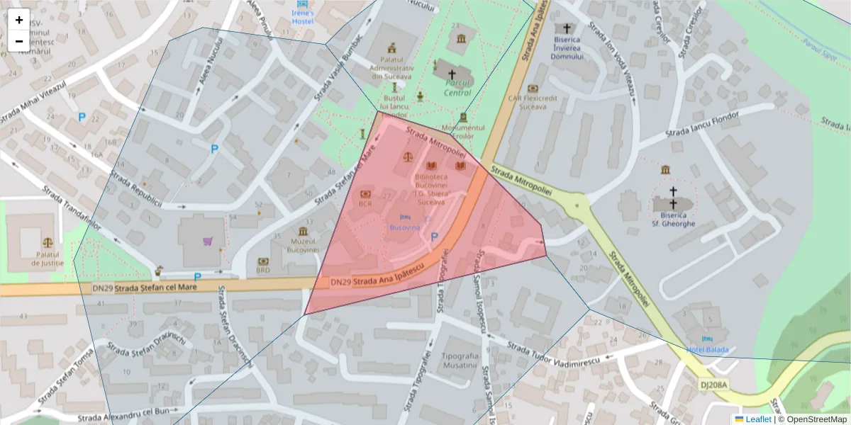 Hartă a codului poștal  și a codurilor poștale învecinate