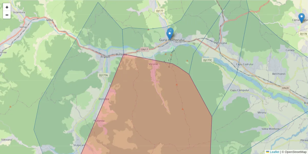 Hartă a codului poștal  și a codurilor poștale învecinate