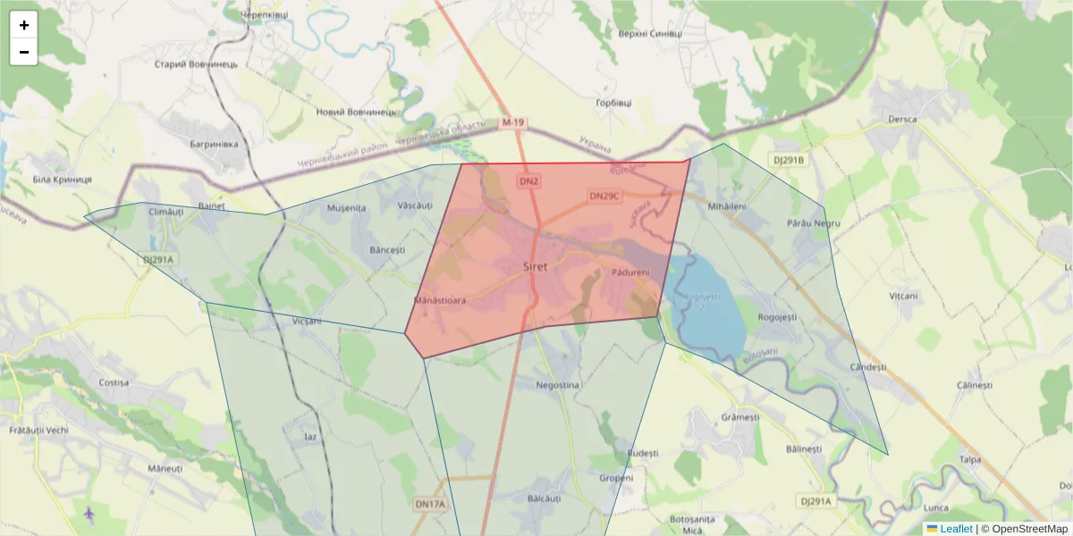 Hartă a codului poștal  și a codurilor poștale învecinate