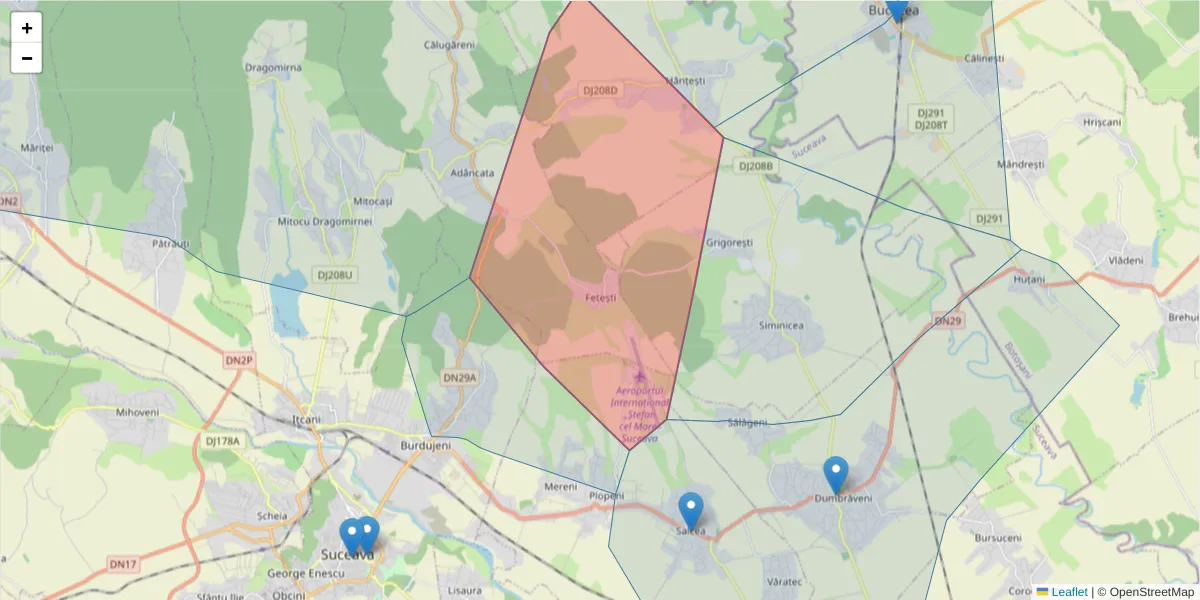 Hartă a codului poștal  și a codurilor poștale învecinate