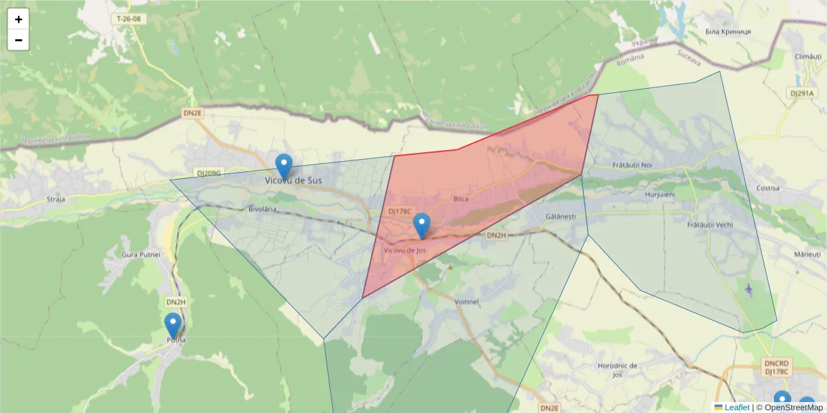Hartă a codului poștal  și a codurilor poștale învecinate