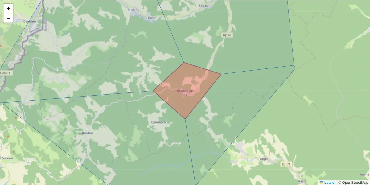 Hartă a codului poștal  și a codurilor poștale învecinate