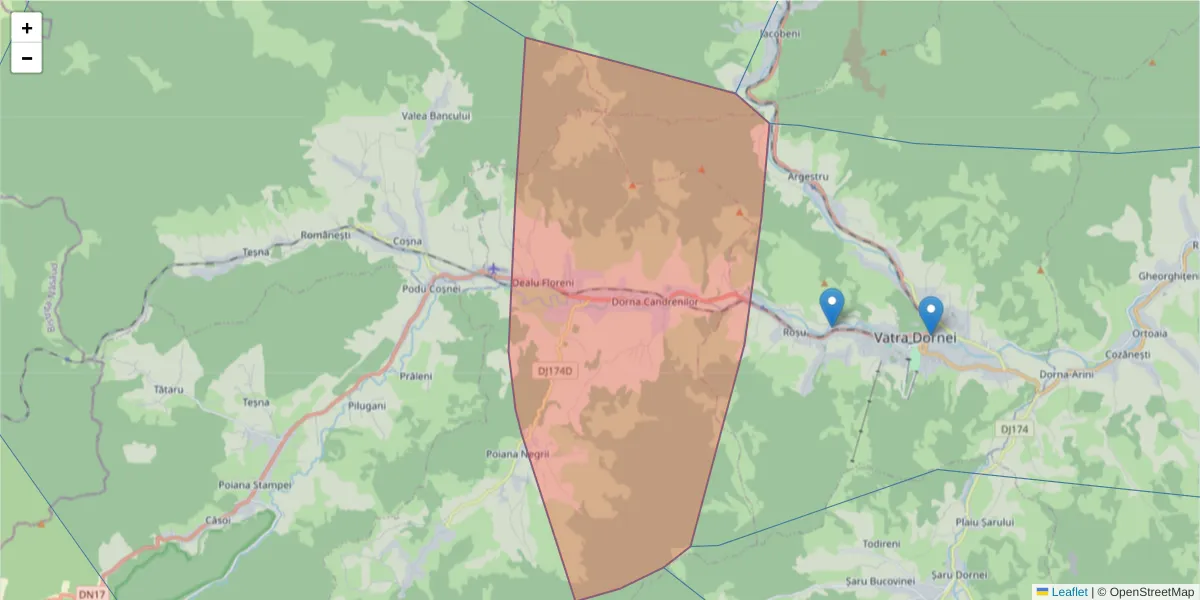 Hartă a codului poștal  și a codurilor poștale învecinate
