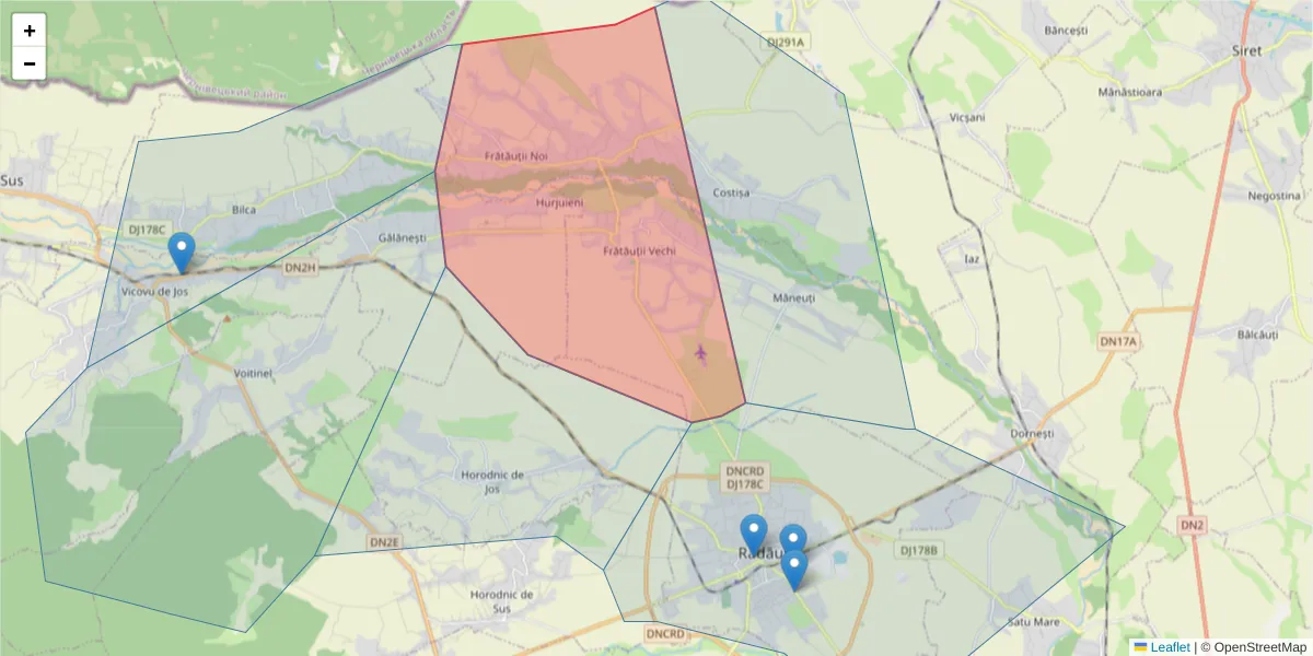 Hartă a codului poștal  și a codurilor poștale învecinate