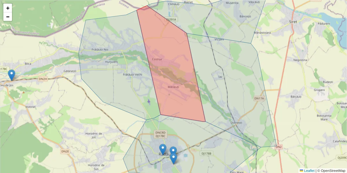 Hartă a codului poștal  și a codurilor poștale învecinate