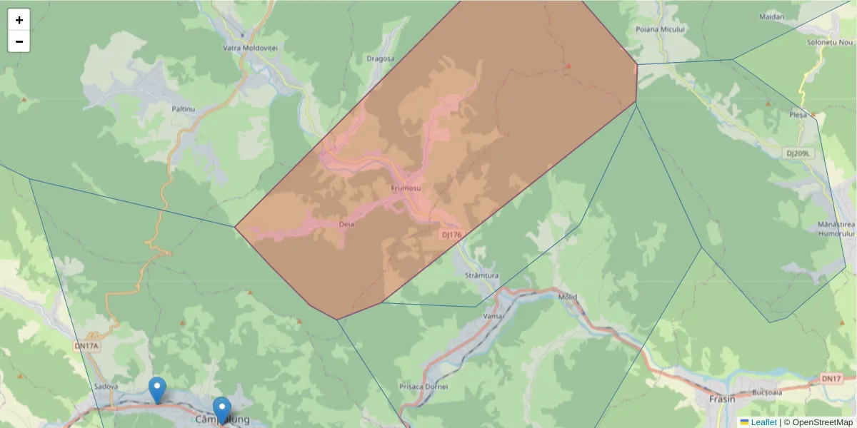 Hartă a codului poștal  și a codurilor poștale învecinate