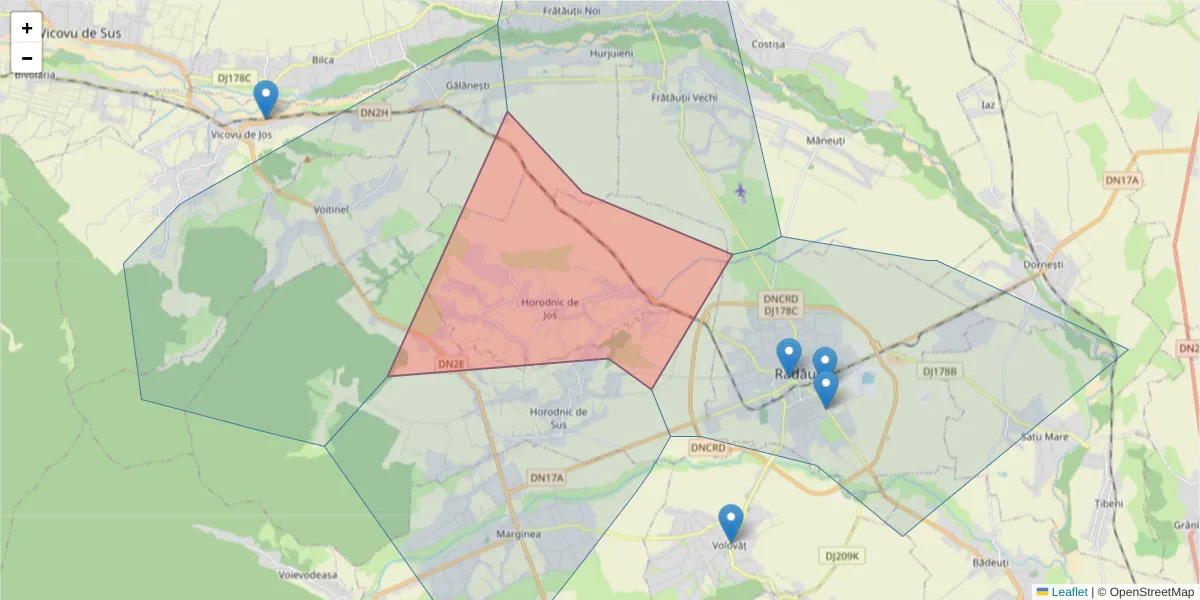 Hartă a codului poștal  și a codurilor poștale învecinate